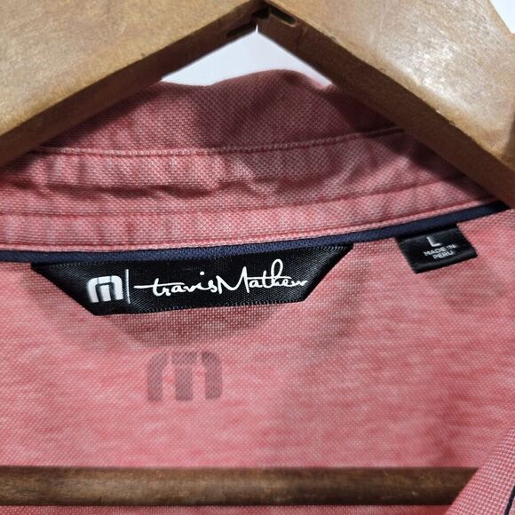 Travis Mathew Shirt Mens Large Navy Blue Pink Golf Polo Pima Stripe Two Tone - Picture 3 of 12